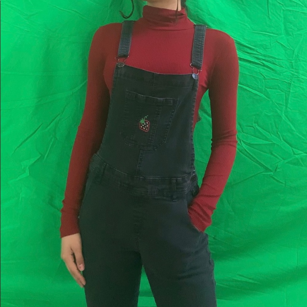 Strawberry Embroidered Overalls 🍓
